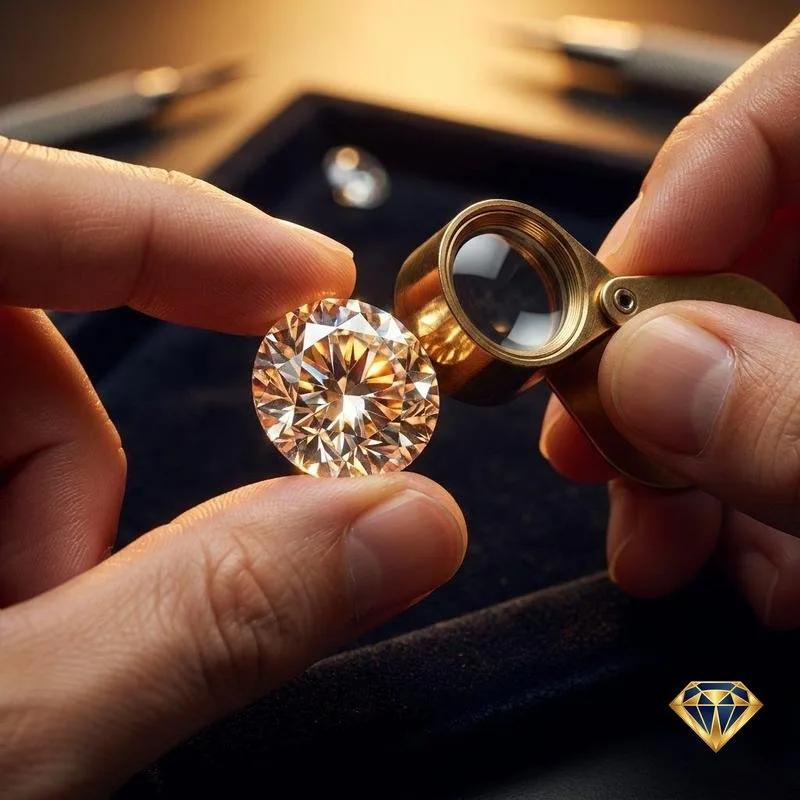 Certified diamond being inspected with a jeweller’s loupe