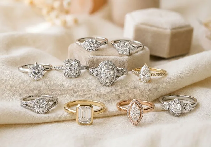 A classic solitaire diamond engagement ring on dark velvet